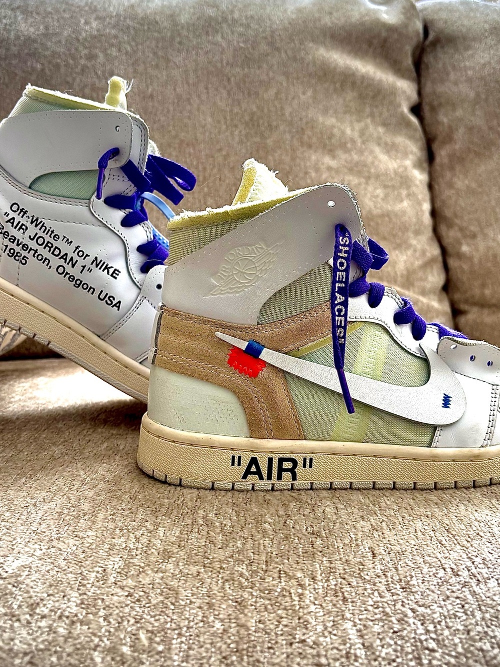 Nike Air Jordan 1 x Off-White Euro Exclusive White Size 7.5 No Box WORN A LITTLE